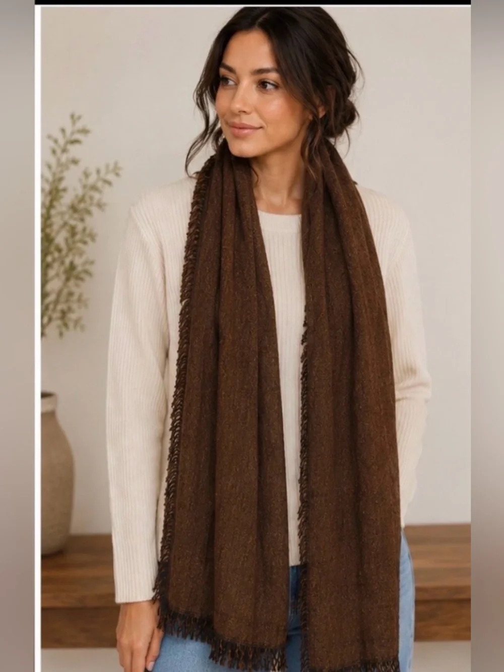 Bohemian Scarf Gorgeous brown. 23”x73” beautiful shape.
